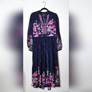 Johnny Was Valeria Silk Floral Beaded Embroidered Maxi Dress‎ Womens Medium NEW